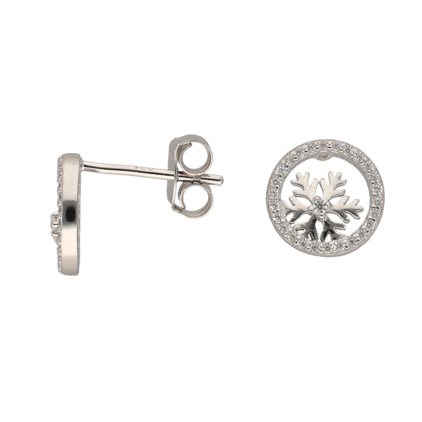 New Sterling Silver Cubic Zirconia Circle Snowflake Earrings