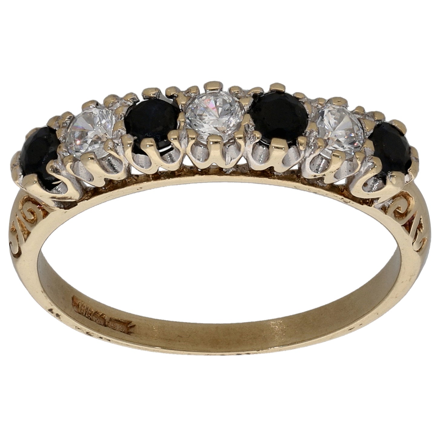 9ct Gold Sapphire & Cubic Zirconia Half Eternity Ring Size N