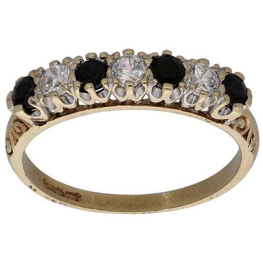9ct Gold Sapphire & Cubic Zirconia Half Eternity Ring Size N