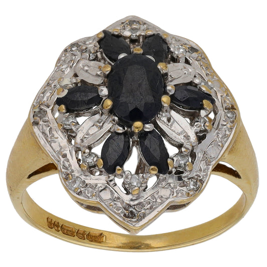 9ct Gold Sapphire & 0.09ct Diamond Dress/Cocktail Ring Size L