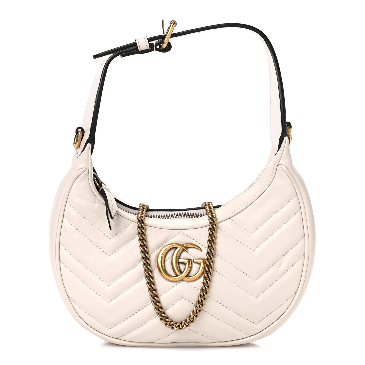Gucci GG Marmont Half-Moon Shaped Mini Calfskin Matelasse Leather Bag - Marmo