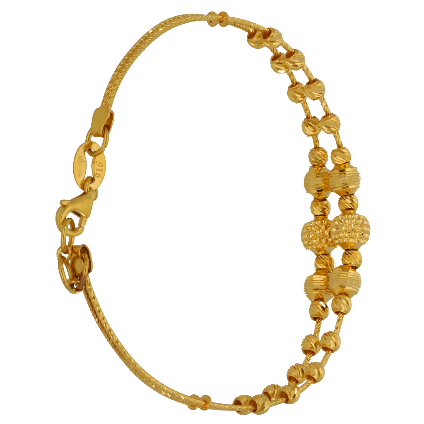 22ct gold fancy bracelet with bead cluster drop and round link chain