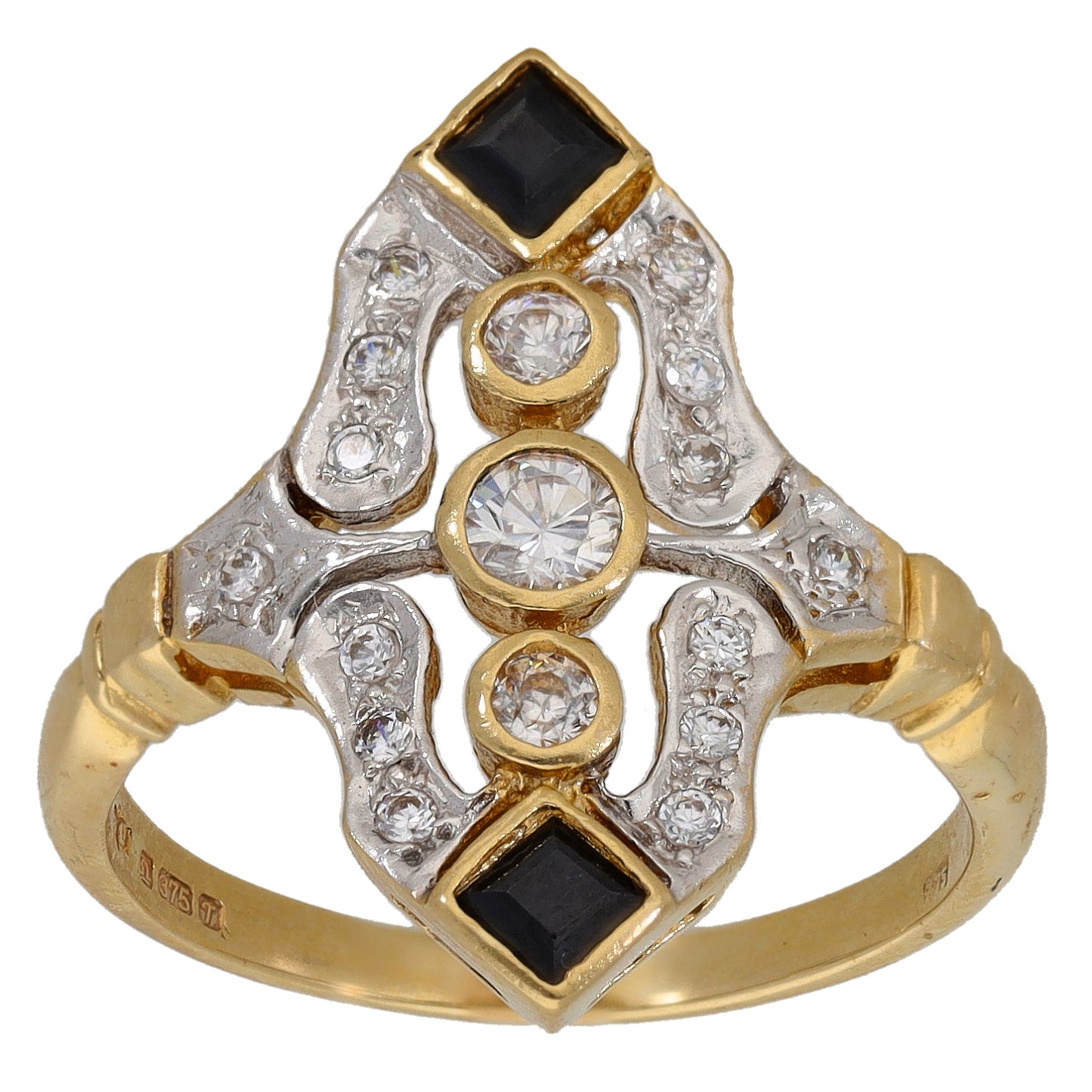 9ct Gold Sapphire & Cubic Zirconia Dress/Cocktail Ring Size Q