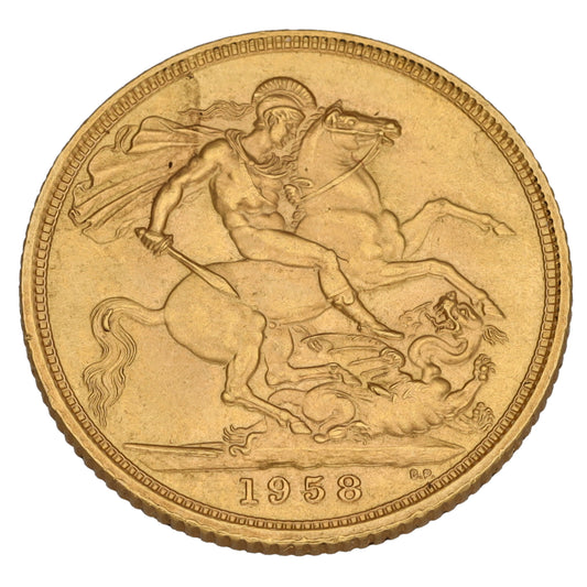 22ct Gold Queen Elizabeth II Full Sovereign Coin 1958