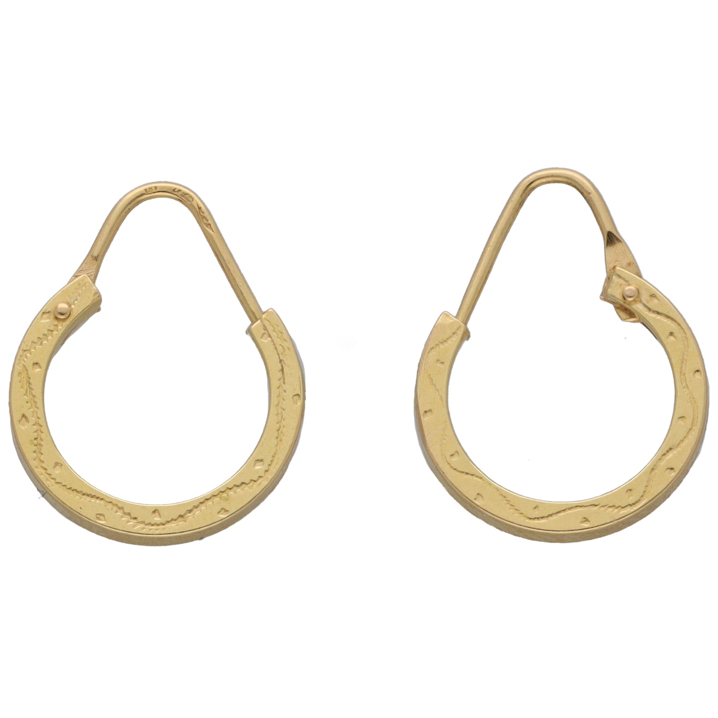 18ct gold teardrop creole hoop earrings with hinged clasp
