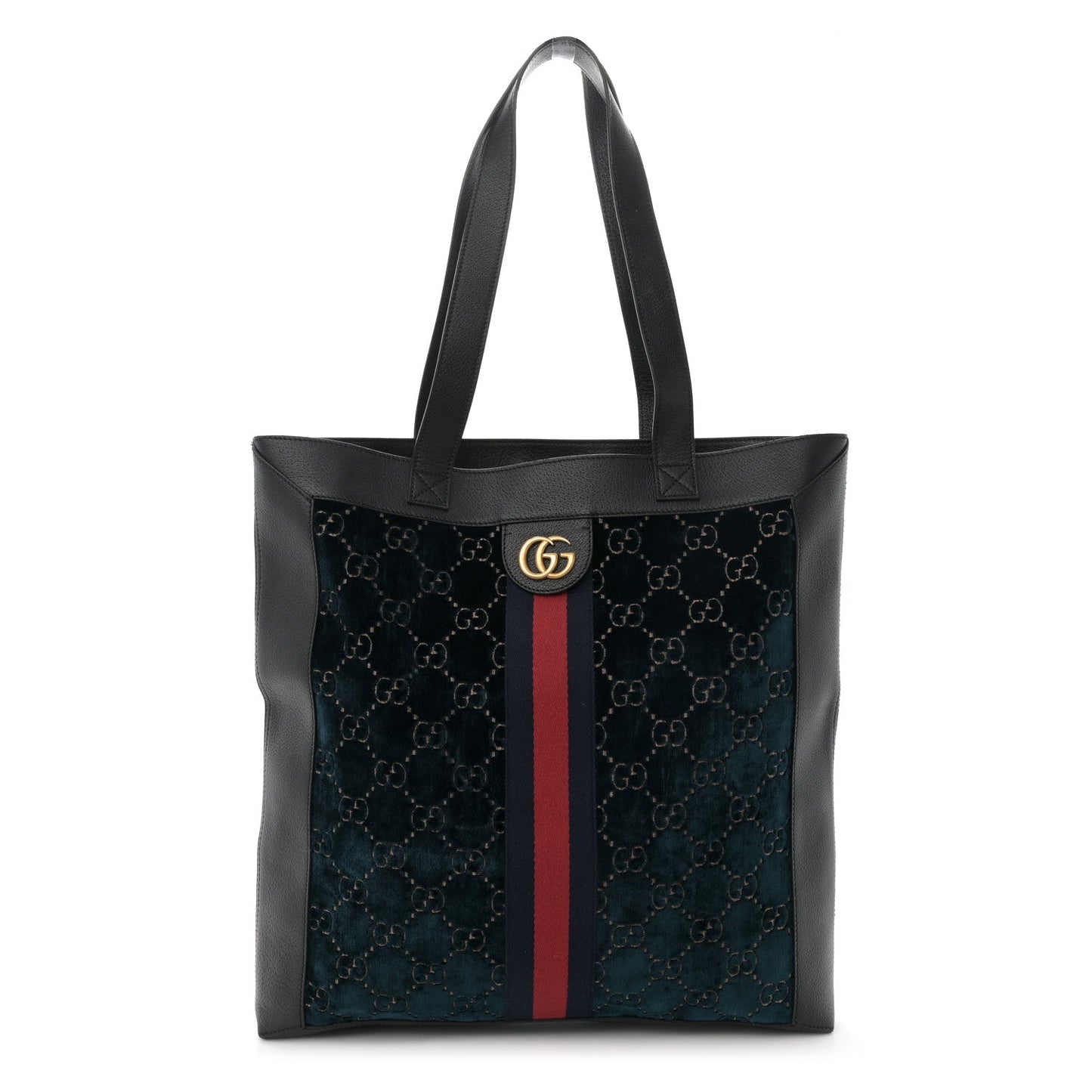 Gucci Ophidia Large Web Tote Velvet & Calfskin Leather Bag - Black