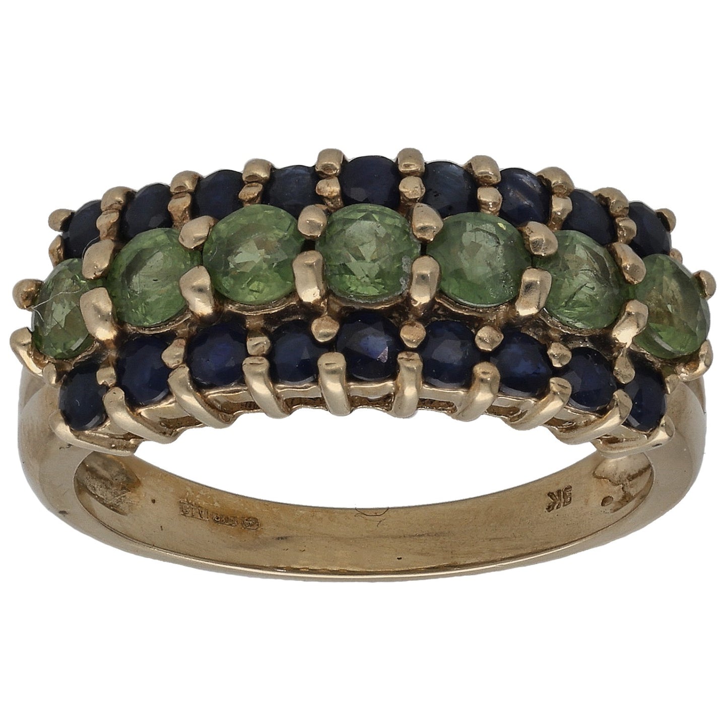 9ct Gold Peridot & Sapphire Half Eternity Ring Size N