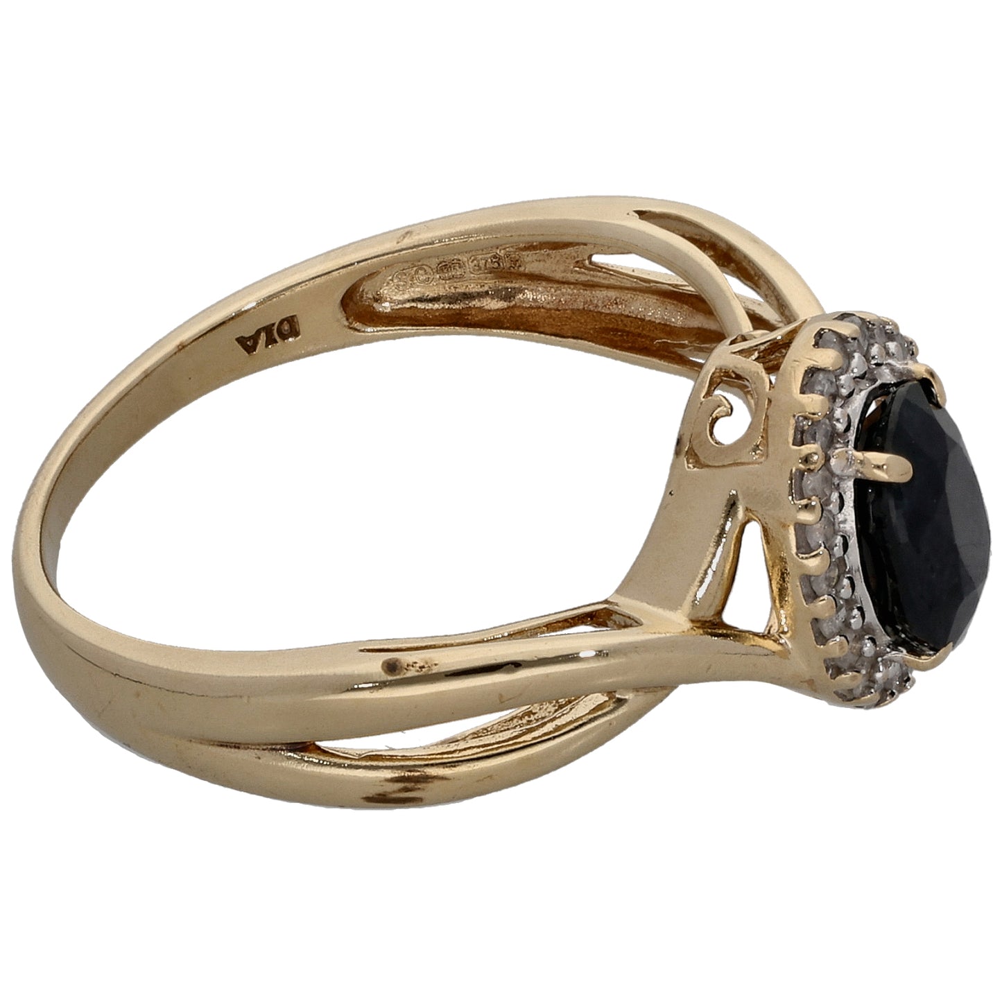 9ct Gold Sapphire & 0.11ct Diamond Dress/Cocktail Ring Size N