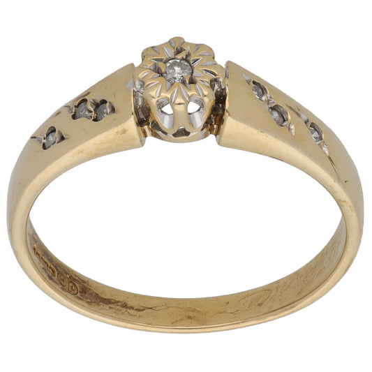 9ct Gold 0.07ct Diamond Solitaire Ring With Accent Stones Size N