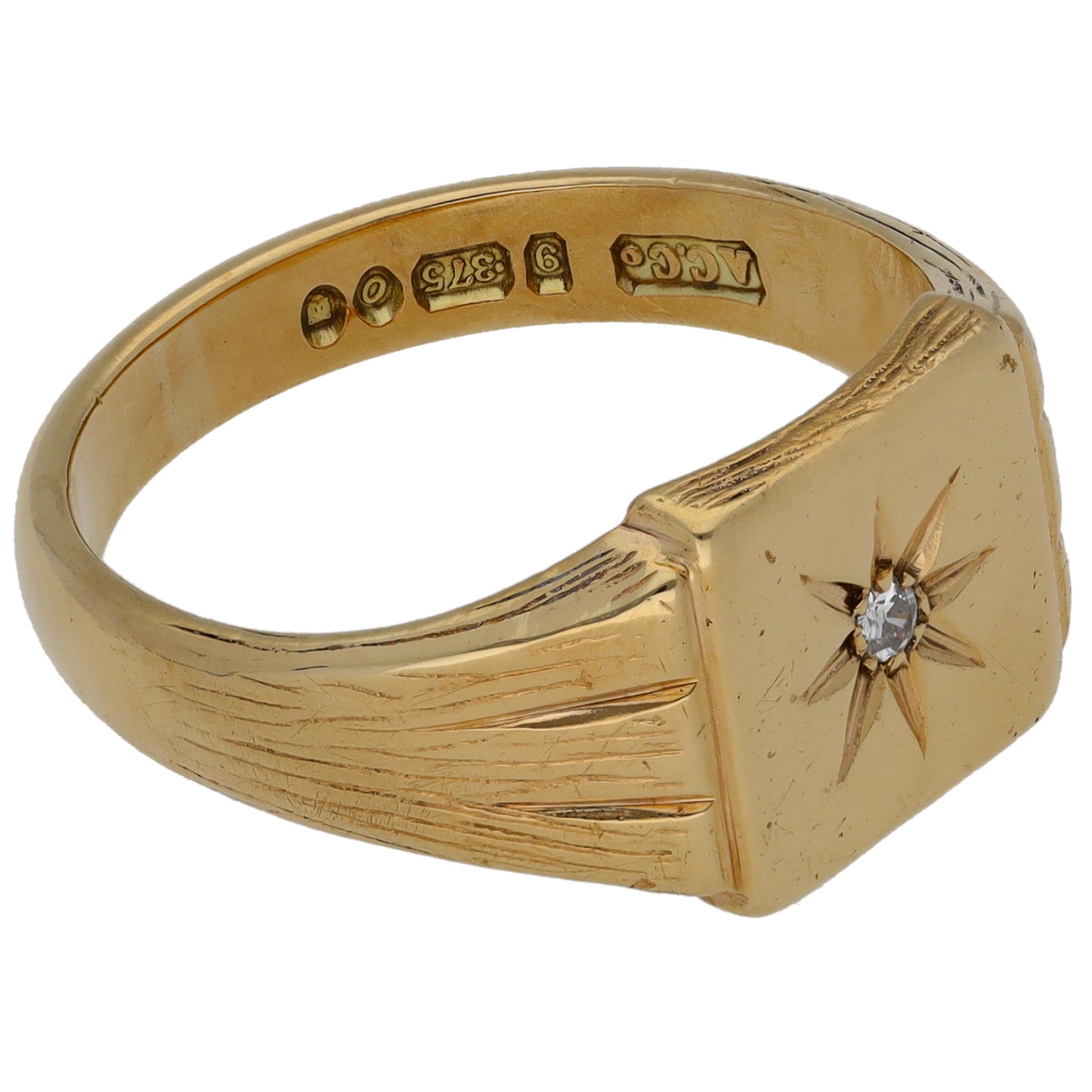 9ct Gold Patterned Signet Ring Size T