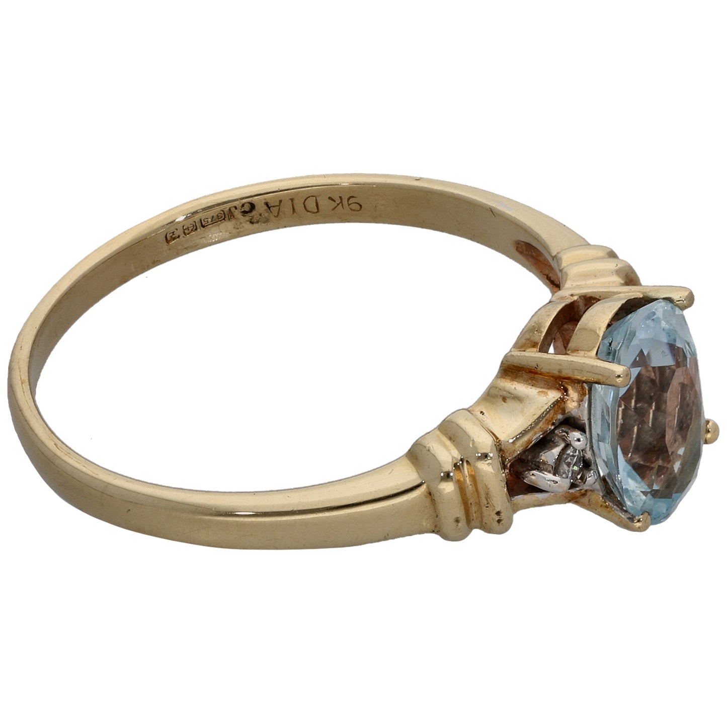 9ct Gold 0.02ct Diamond & Topaz Three Stone Ring Size O
