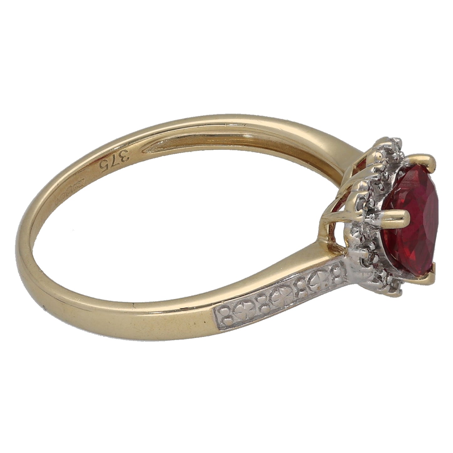 9ct Gold 0.04ct Diamond & Man Made Ruby Dress/Cocktail Ring Size O