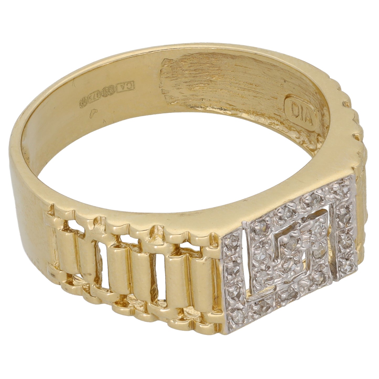 9ct Gold 0.10ct Diamond Patterned Signet Ring Size Z