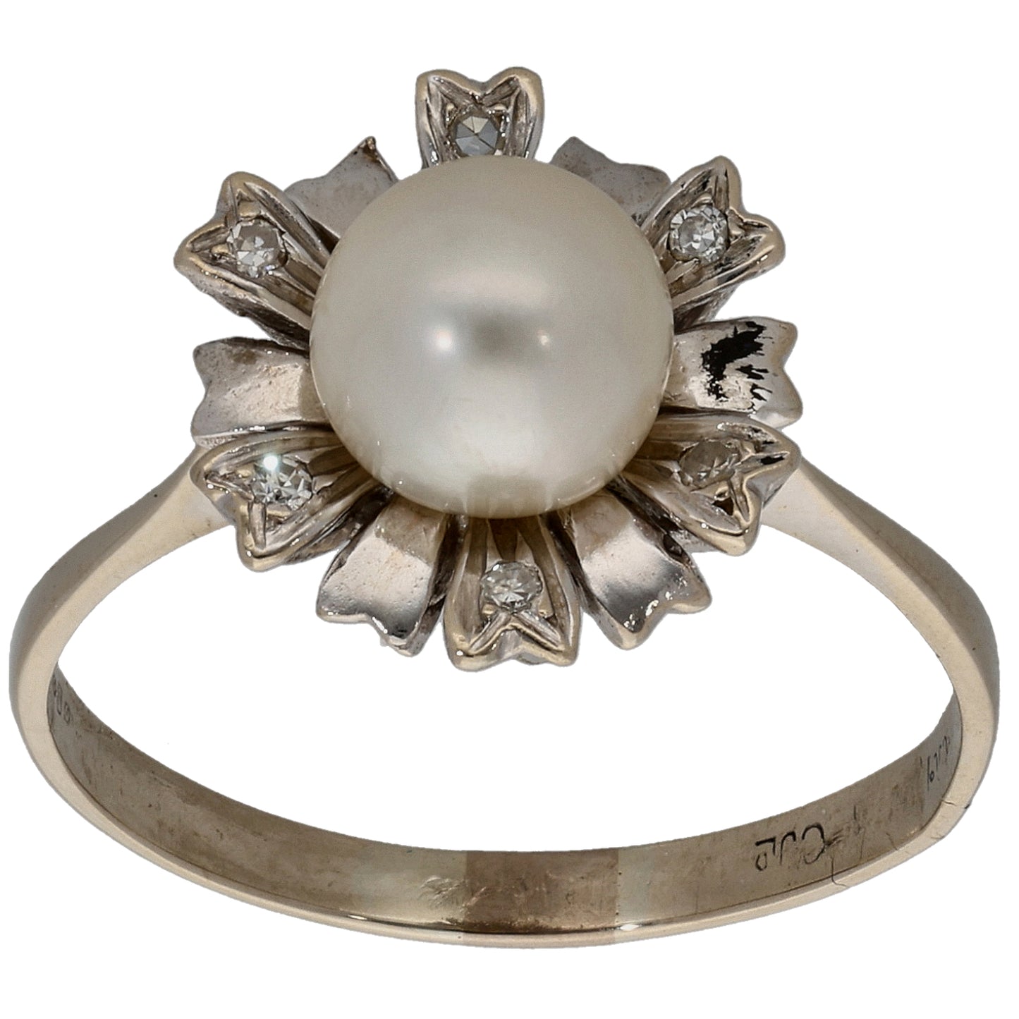 18ct Bicolour Gold 0.02ct Diamond & Cultured Pearl Dress/Cocktail Ring Size Q