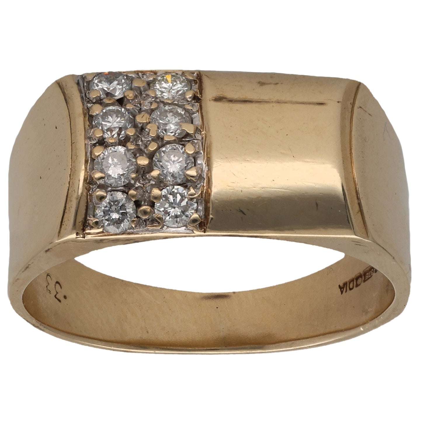 9ct Gold 0.32ct Diamond Patterned Signet Ring Size T