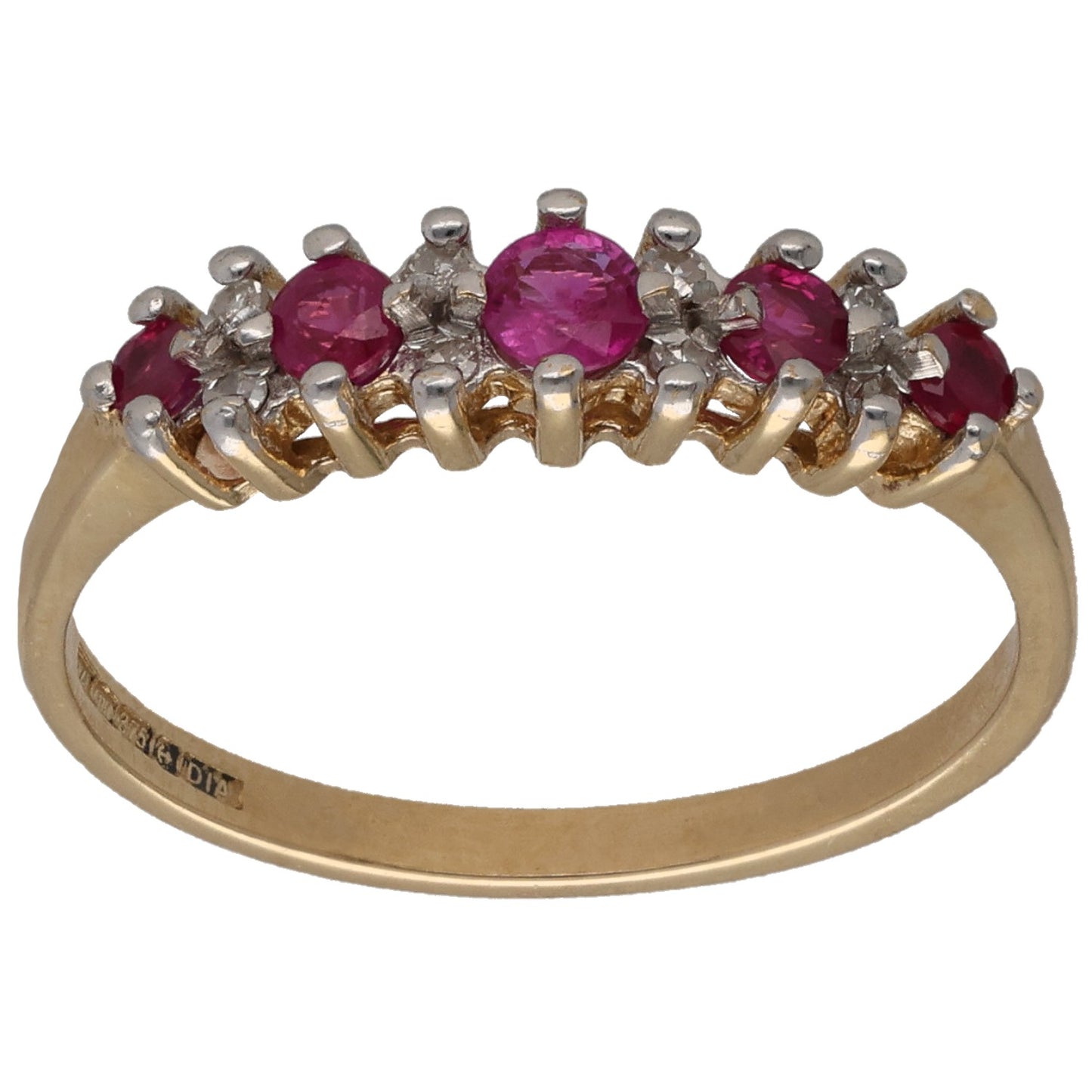 9ct Gold Ruby & 0.04ct Diamond Half Eternity Ring Size O