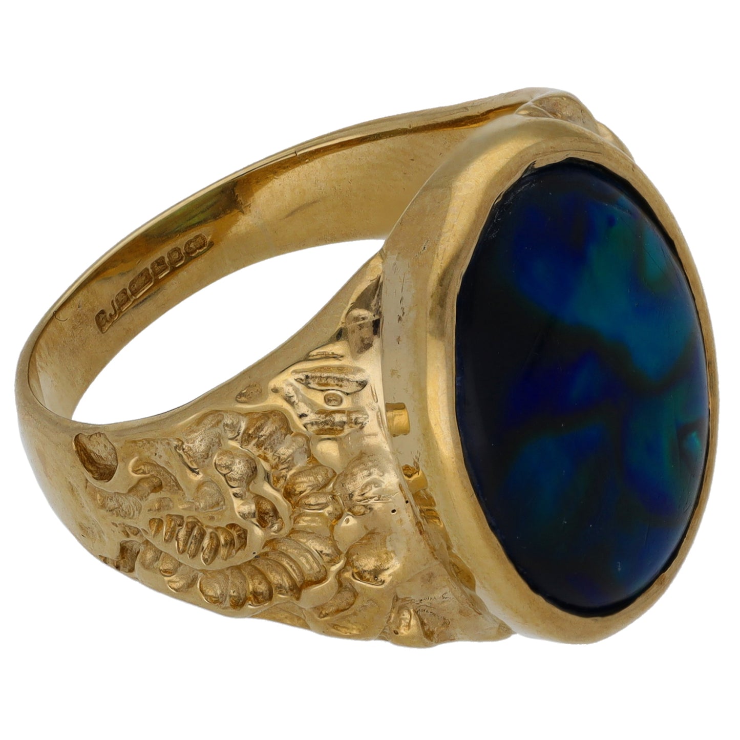 9ct Gold Paua Shell Single Stone Patterned Signet Ring Size S