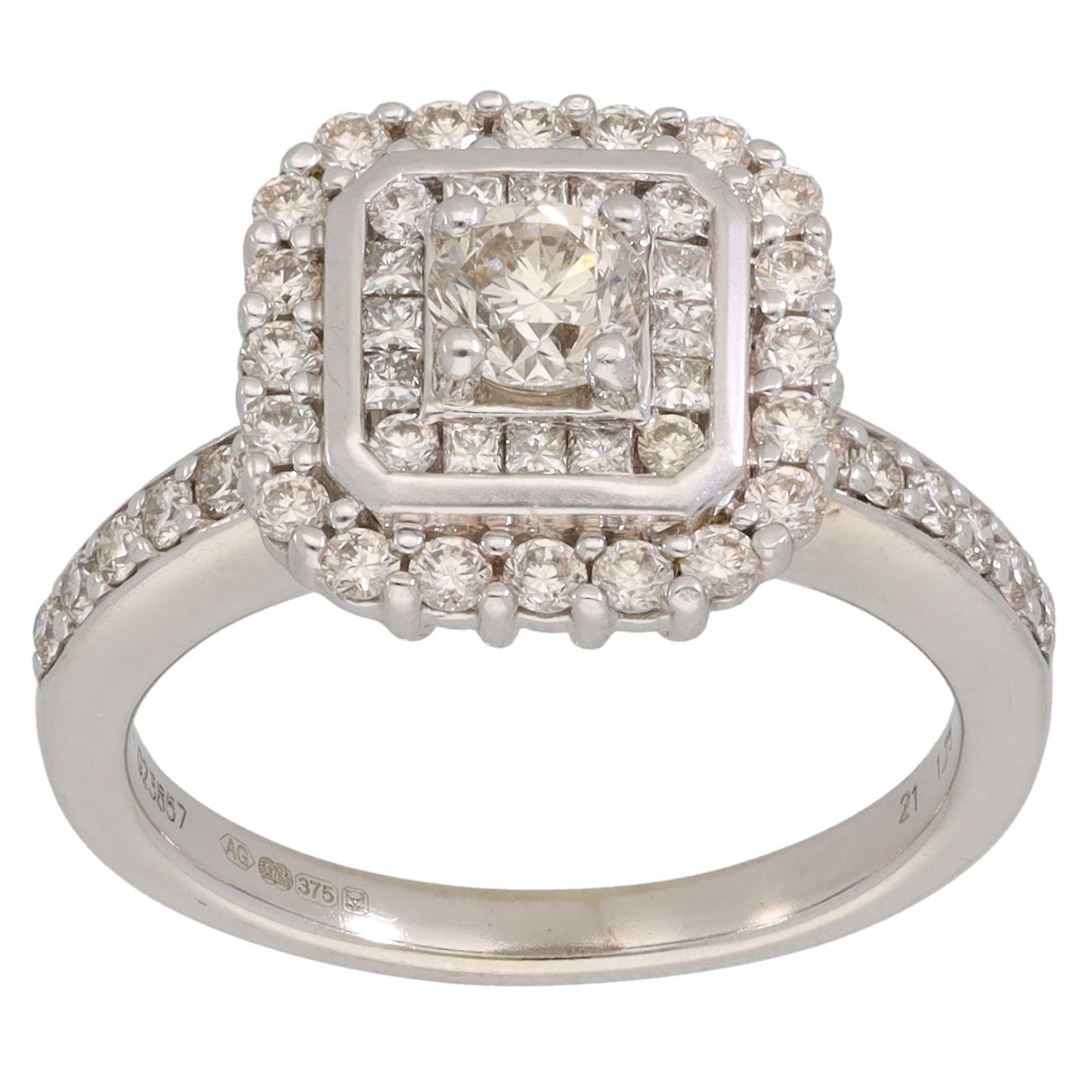 9ct White Gold 1.69ct Diamond Dress/Cocktail Ring Size N