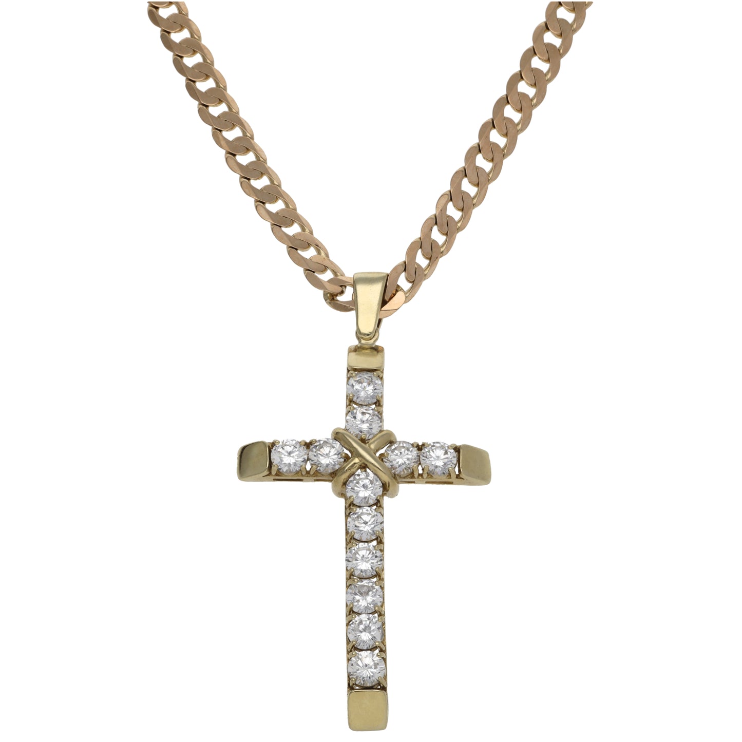 9ct Gold Cubic Zirconia Cross Pendant With Chain