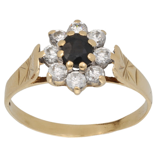 9ct Gold Sapphire & Cubic Zirconia Dress/Cocktail Ring Size P