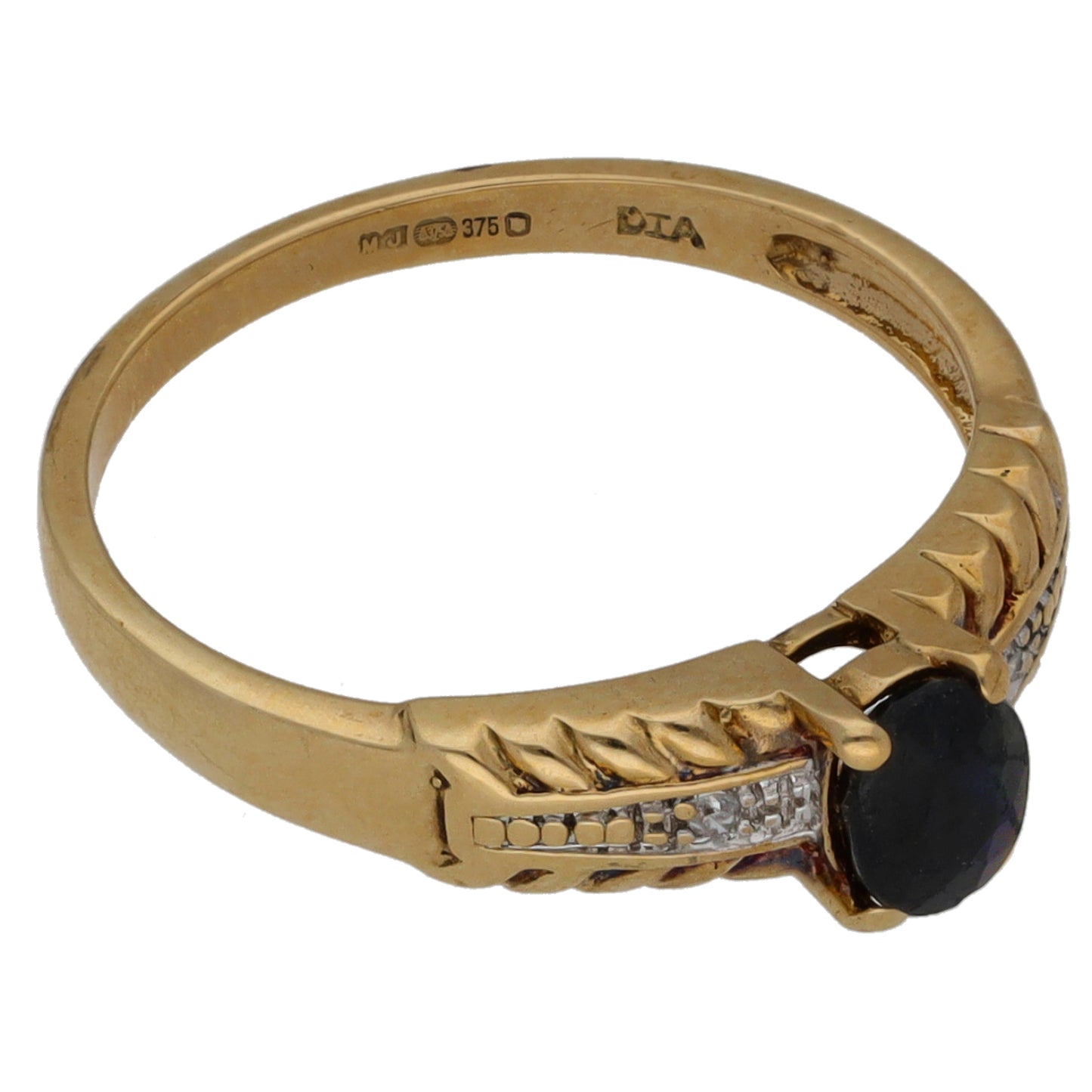 9ct Gold Sapphire & 0.01ct Diamond Dress/Cocktail Ring Size M