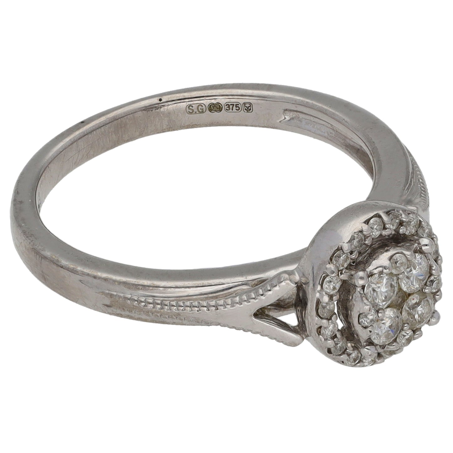 9ct White Gold 0.245ct Diamond Cluster Ring Size M