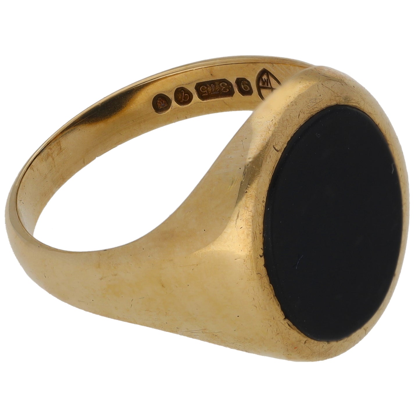 9ct Gold Onyx Plain Single Stone Signet Ring Size S