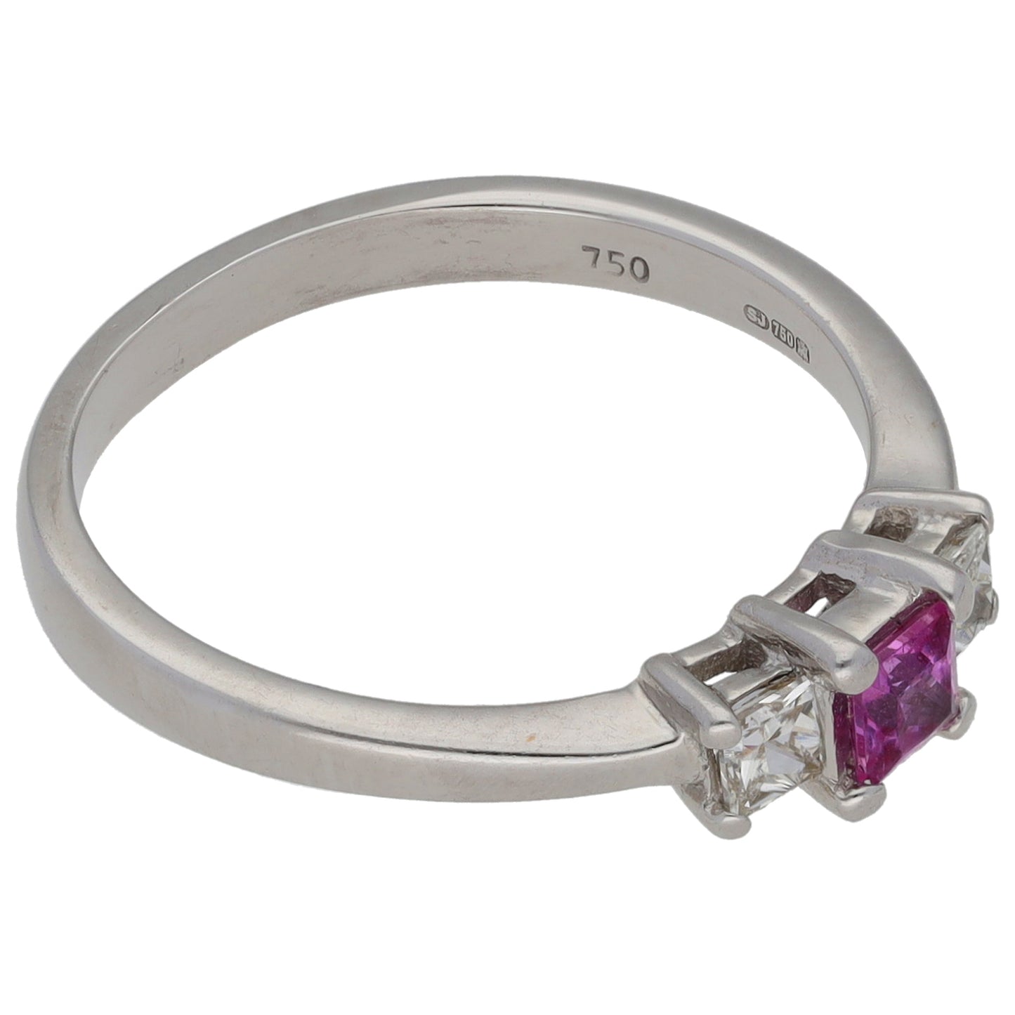 18ct White Gold Sapphire & 0.12ct Diamond Trilogy Ring Size N