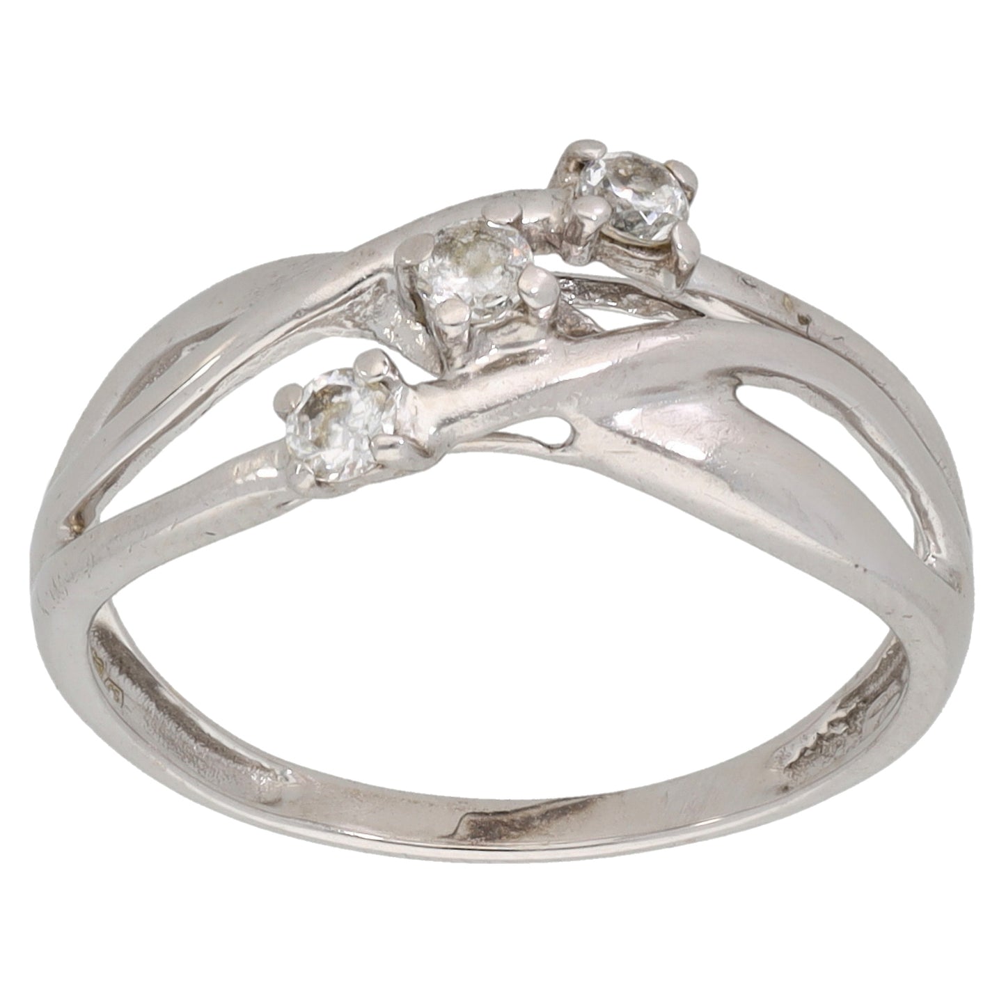 9ct White Gold Cubic Zirconia Trilogy Ring Size O
