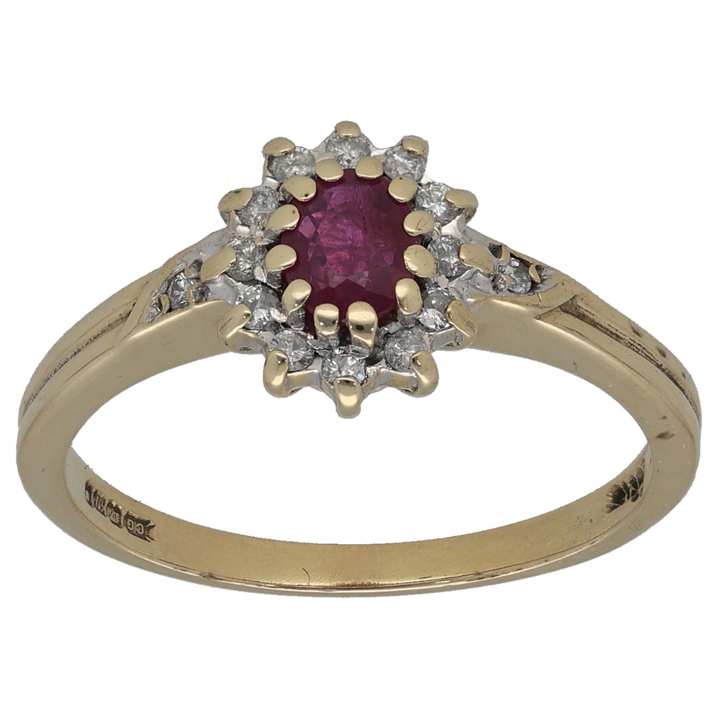 9ct Gold Glass Filled Ruby & 0.10ct Diamond Dress/Cocktail Ring Size O