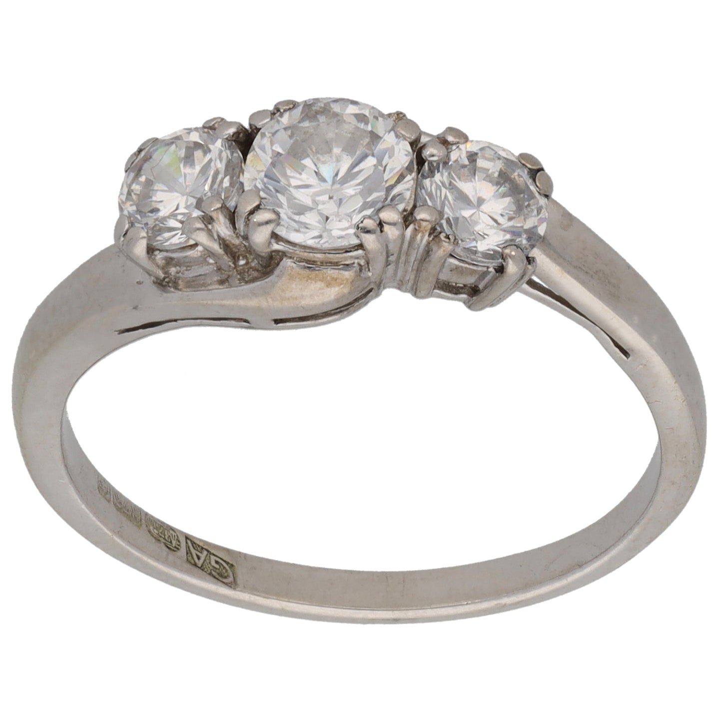9ct White Gold Cubic Zirconia Trilogy Ring Size O