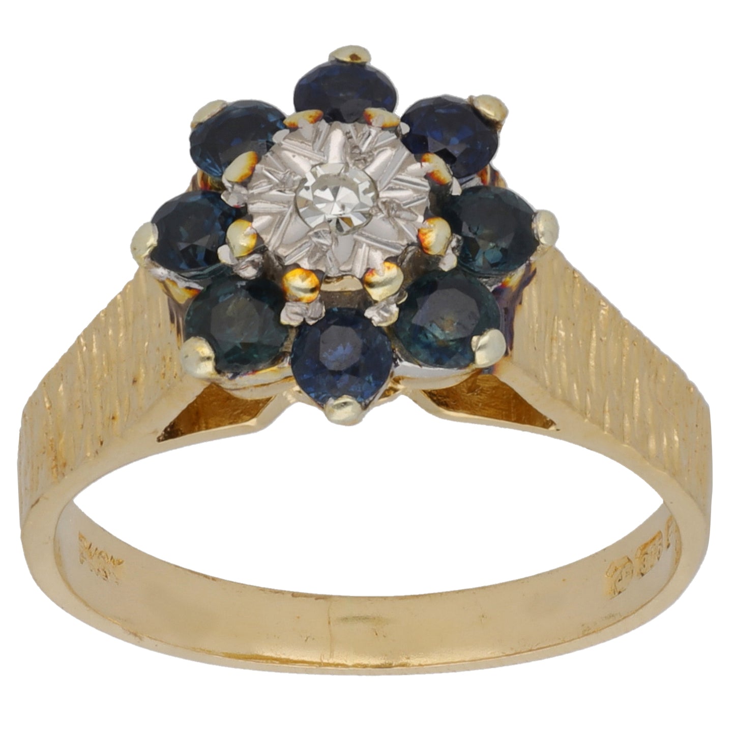 9ct Gold 0.02ct Diamond & Sapphire Cluster Ring Size K