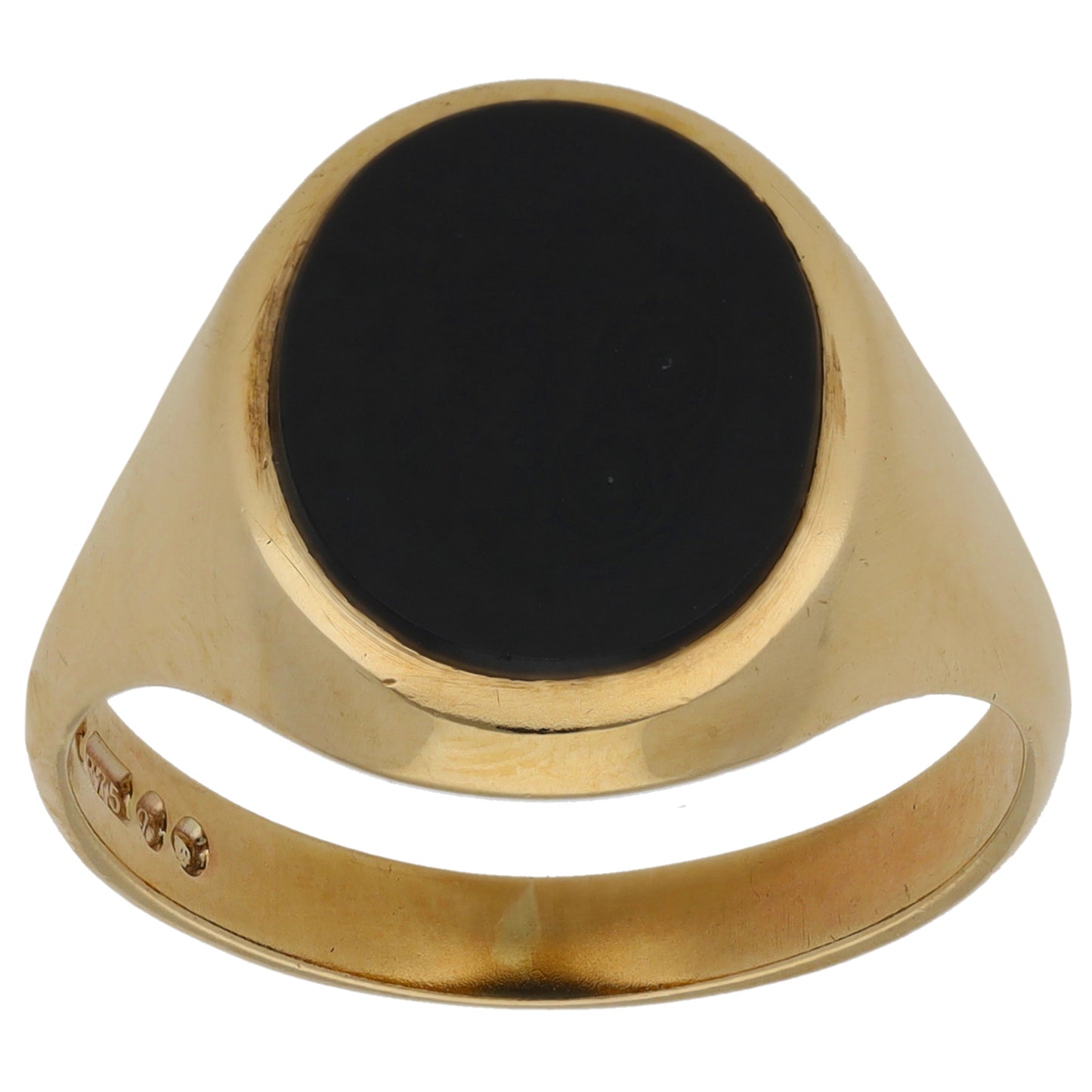 9ct Gold Onyx Patterned Single Stone Signet Ring Size U