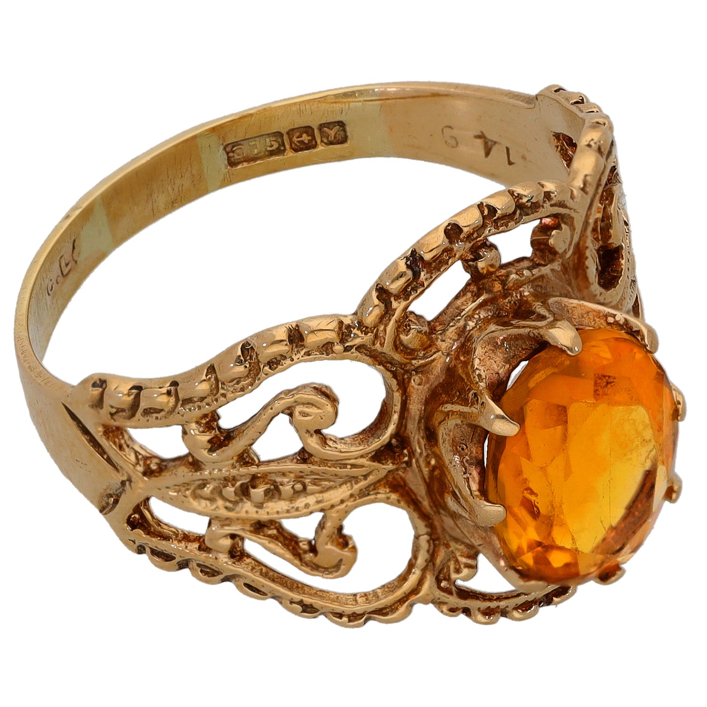 9ct Gold Citrine Single Stone Ring Size Q