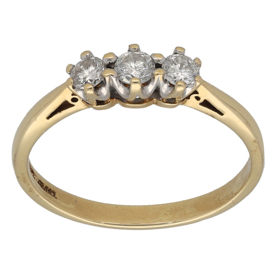 18ct Gold 0.30ct Diamond Trilogy Ring Size P