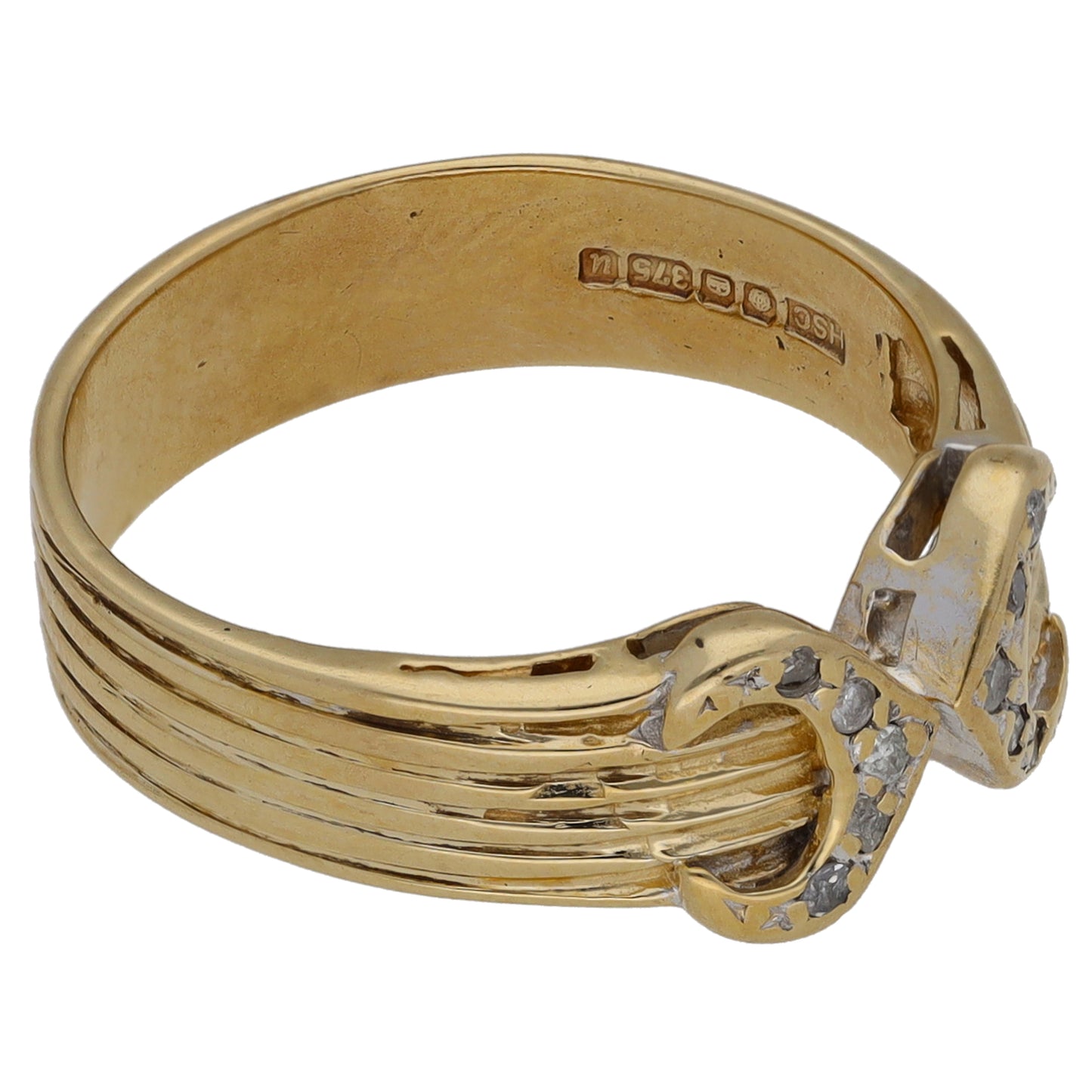 9ct Gold 0.05ct Diamond Buckle Ring Size M