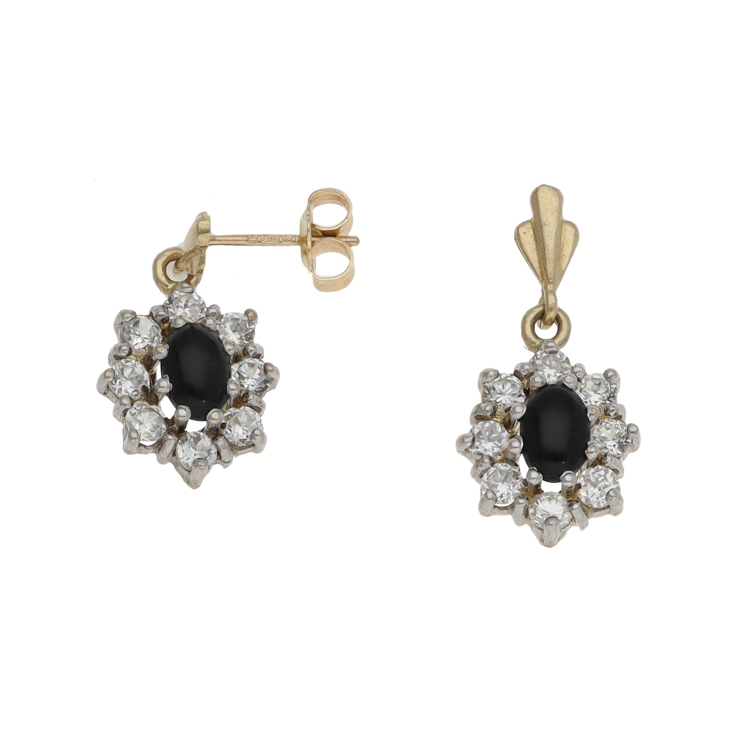 9ct Gold Onyx & Cubic Zirconia Drop Earrings