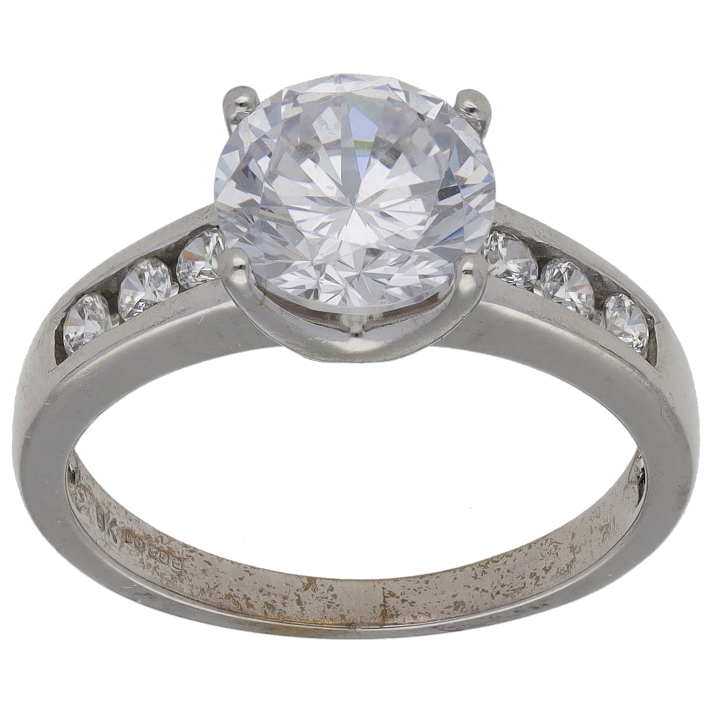 9ct White Gold Cubic Zirconia Single Stone Ring with Accent Stones Size M