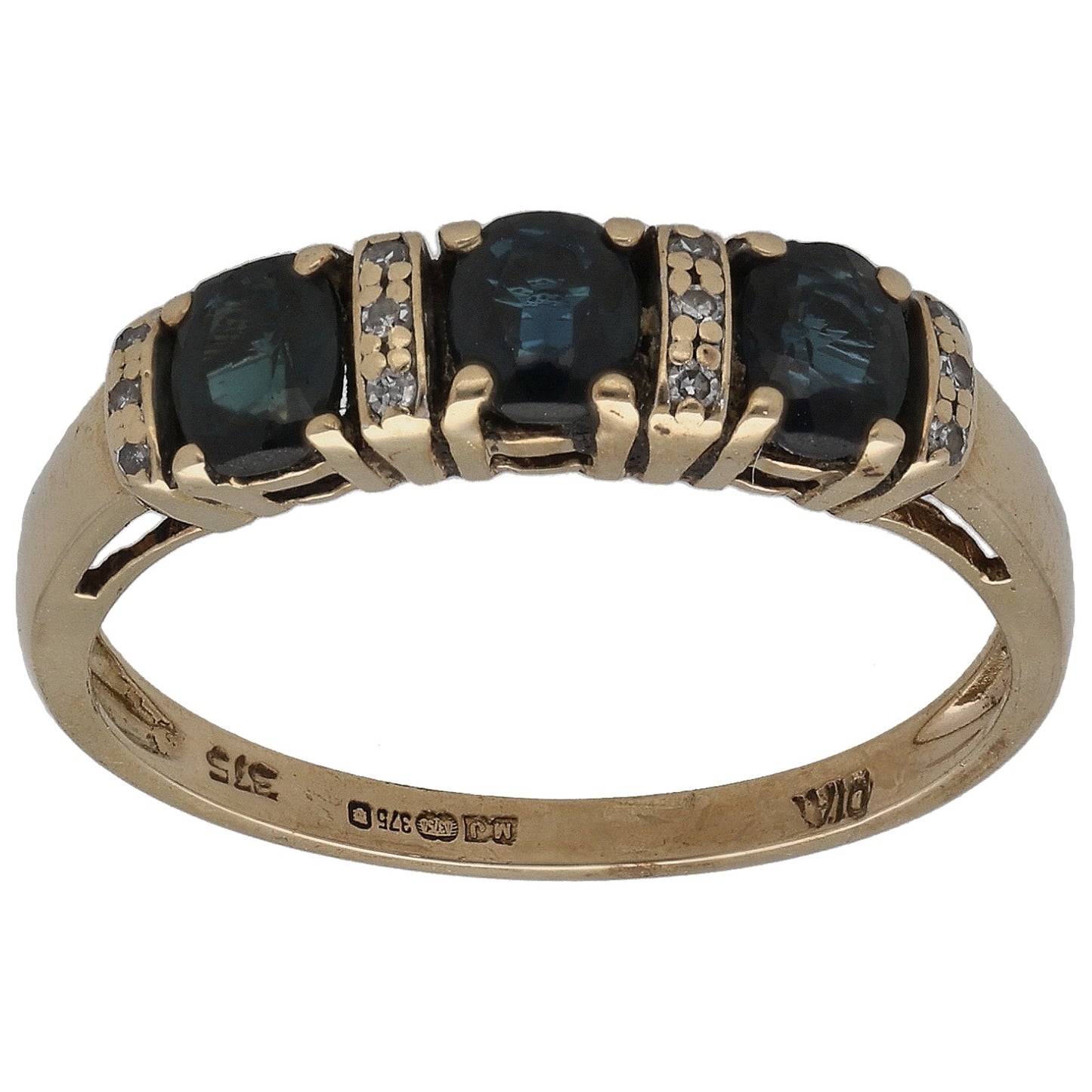 9ct Gold Sapphire & 0.06ct Diamond Half Eternity Ring Size O