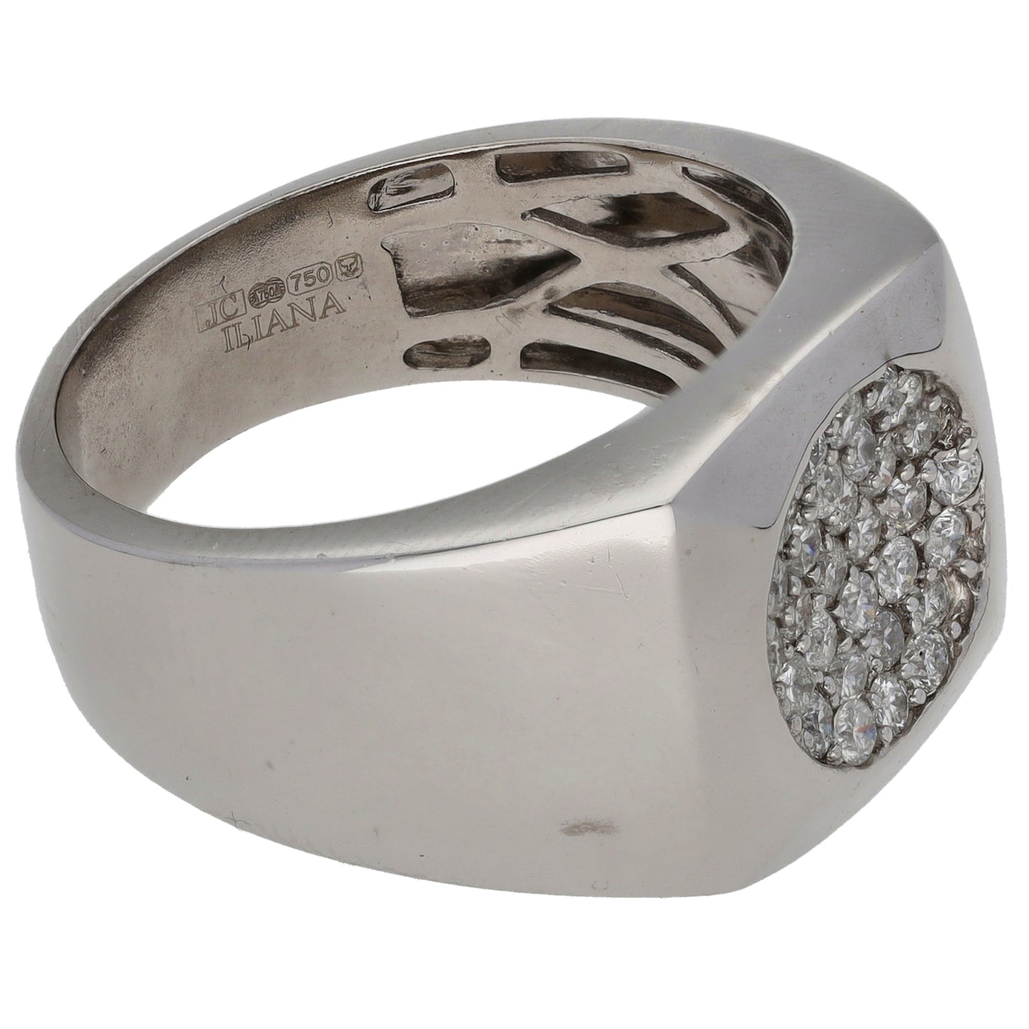 18ct White Gold 0.60ct Diamond Patterned Signet Ring Size U