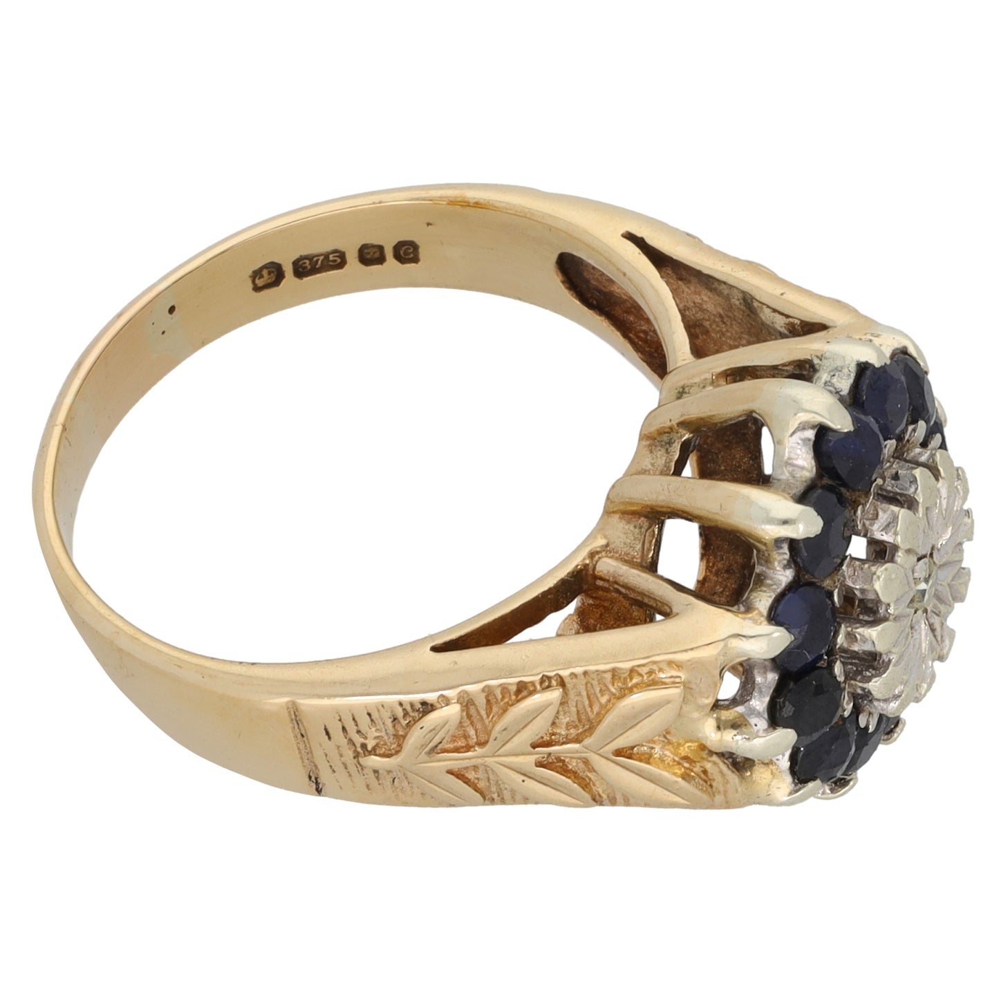 9ct Gold Sapphire & 0.02ct Diamond Dress/Cocktail Ring Size N