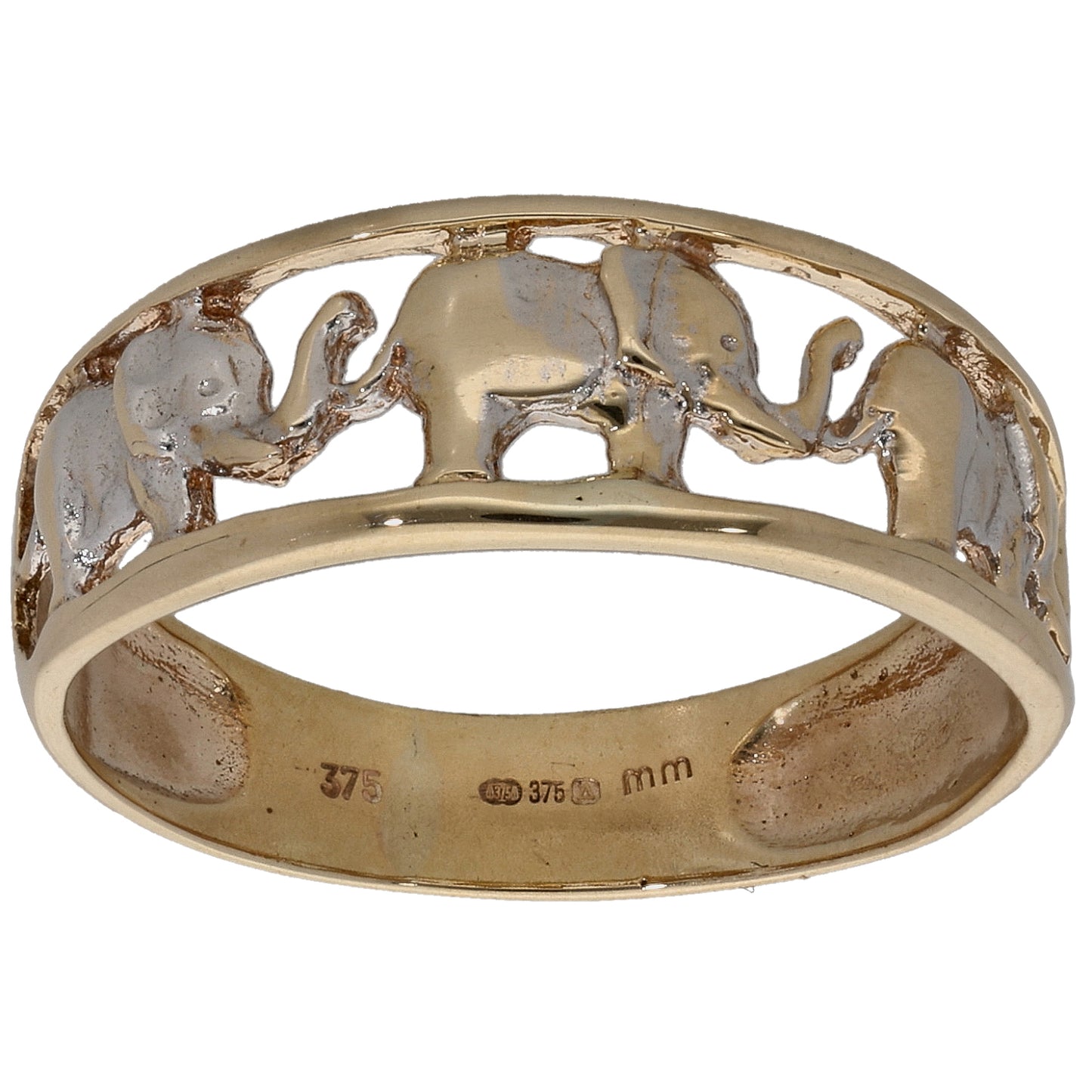 9ct Bicolour Gold Elephant Ring Size P