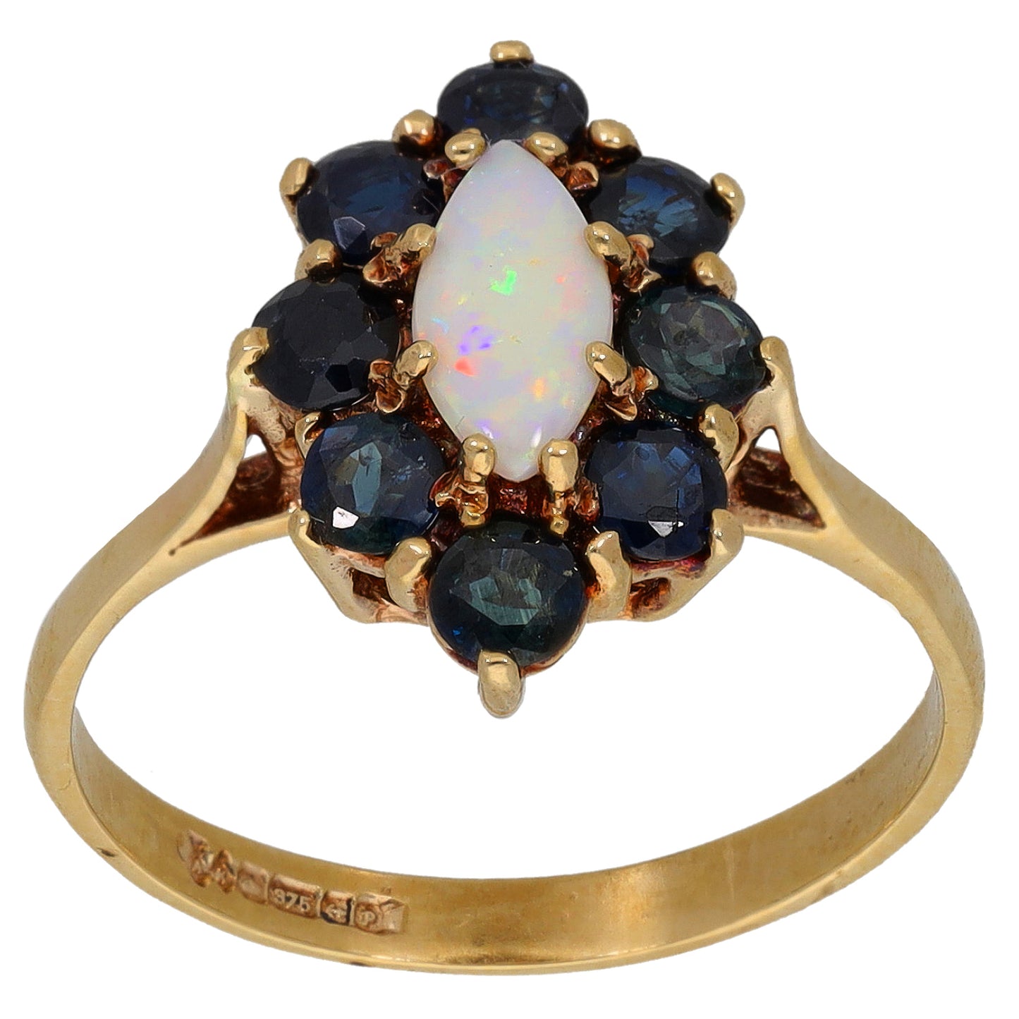 9ct Gold Opal & Sapphire Dress/Cocktail Ring Size P