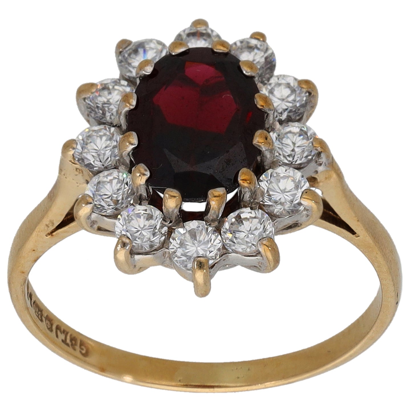 9ct Gold Garnet & Cubic Zirconia Dress/Cocktail Ring Size K