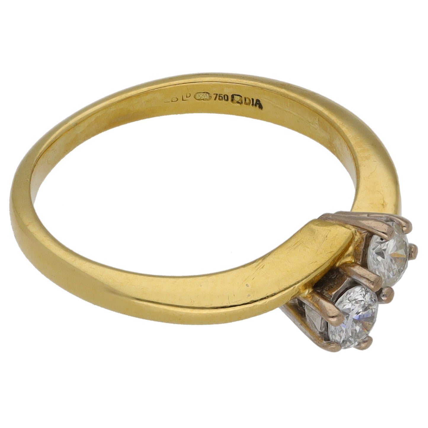 18ct Gold 0.25ct Diamond Two Stone Ring Size K