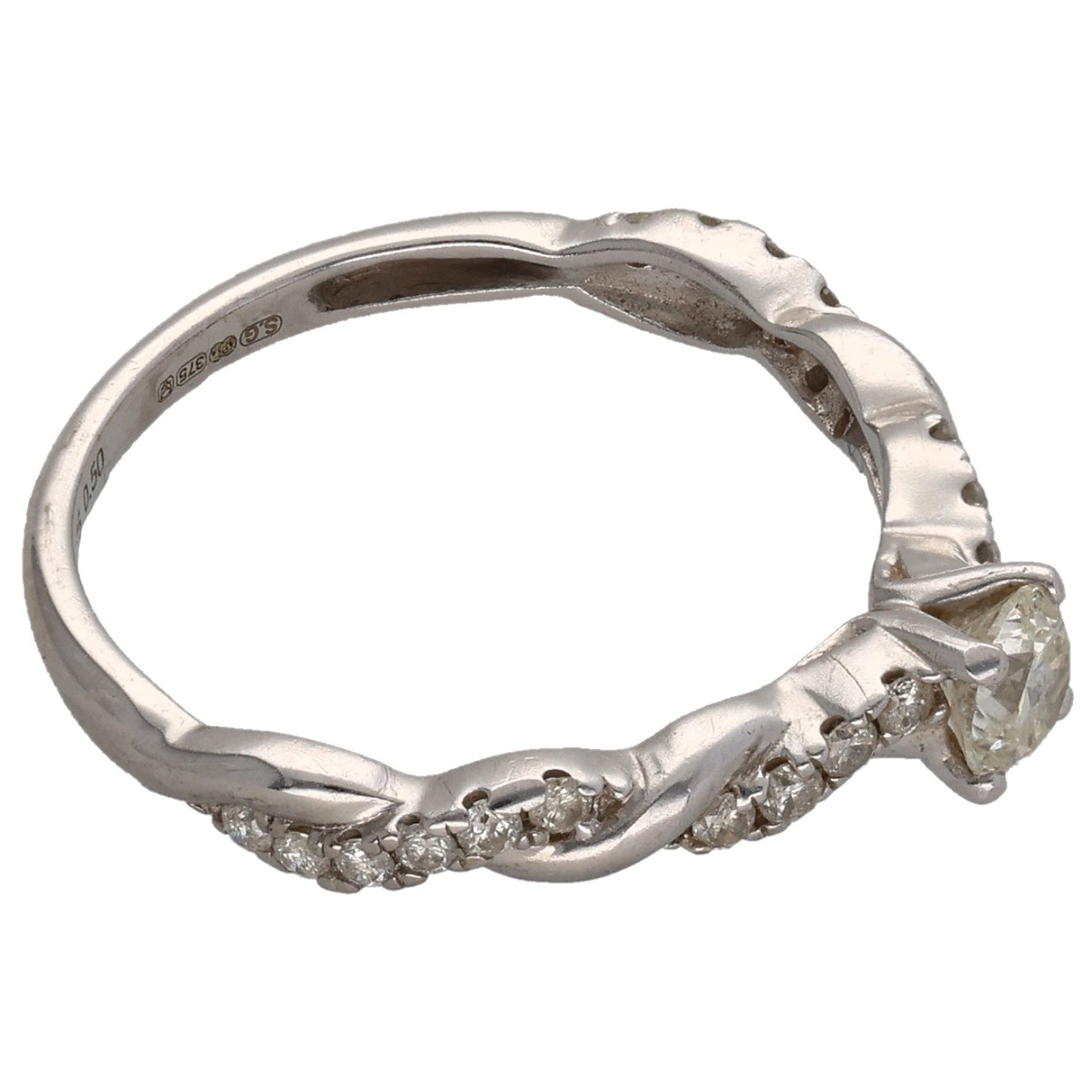 9ct White Gold 0.50ct Diamond Solitaire Ring With Accent Stones Size M