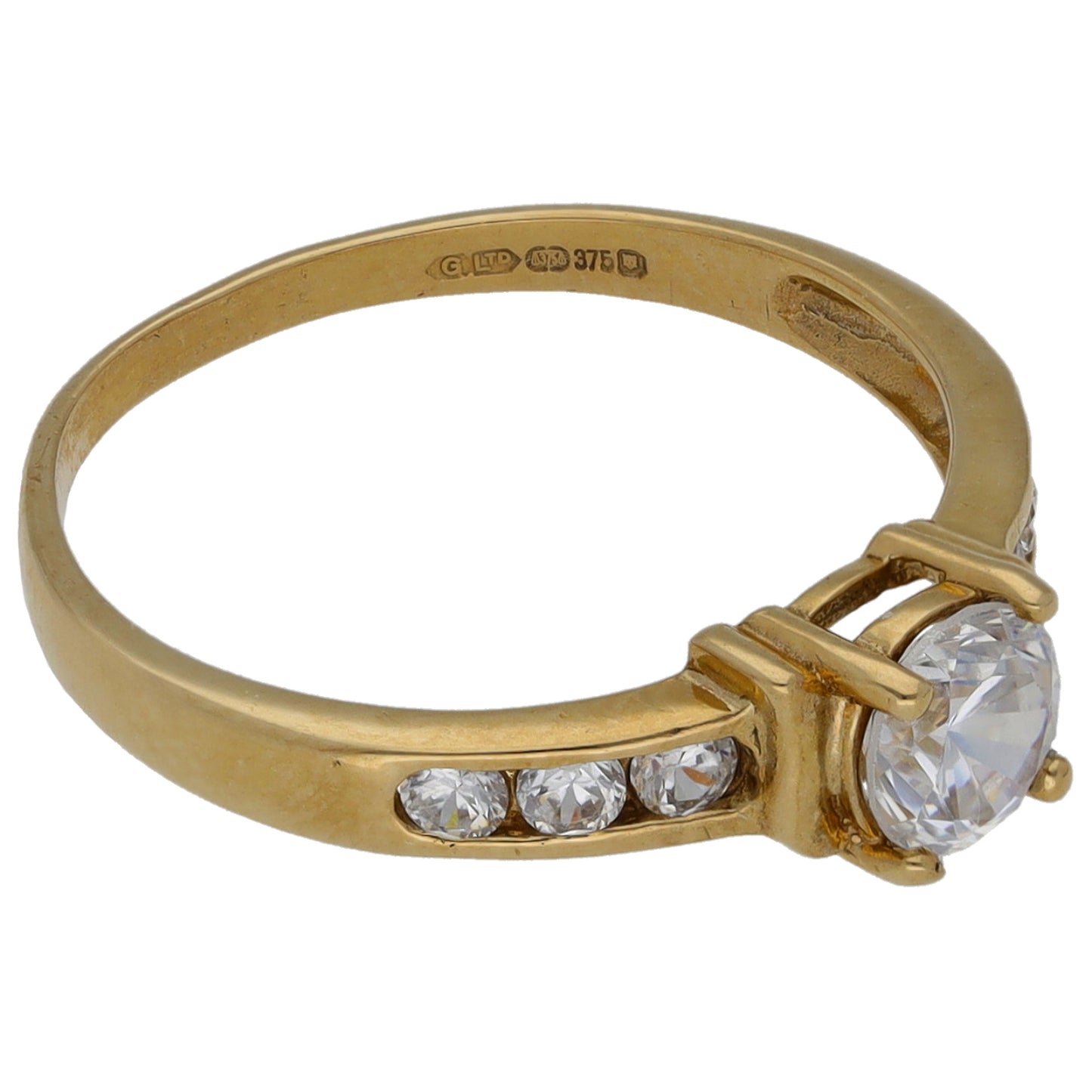9ct Gold Cubic Zirconia Single Stone Ring With Accents Size M