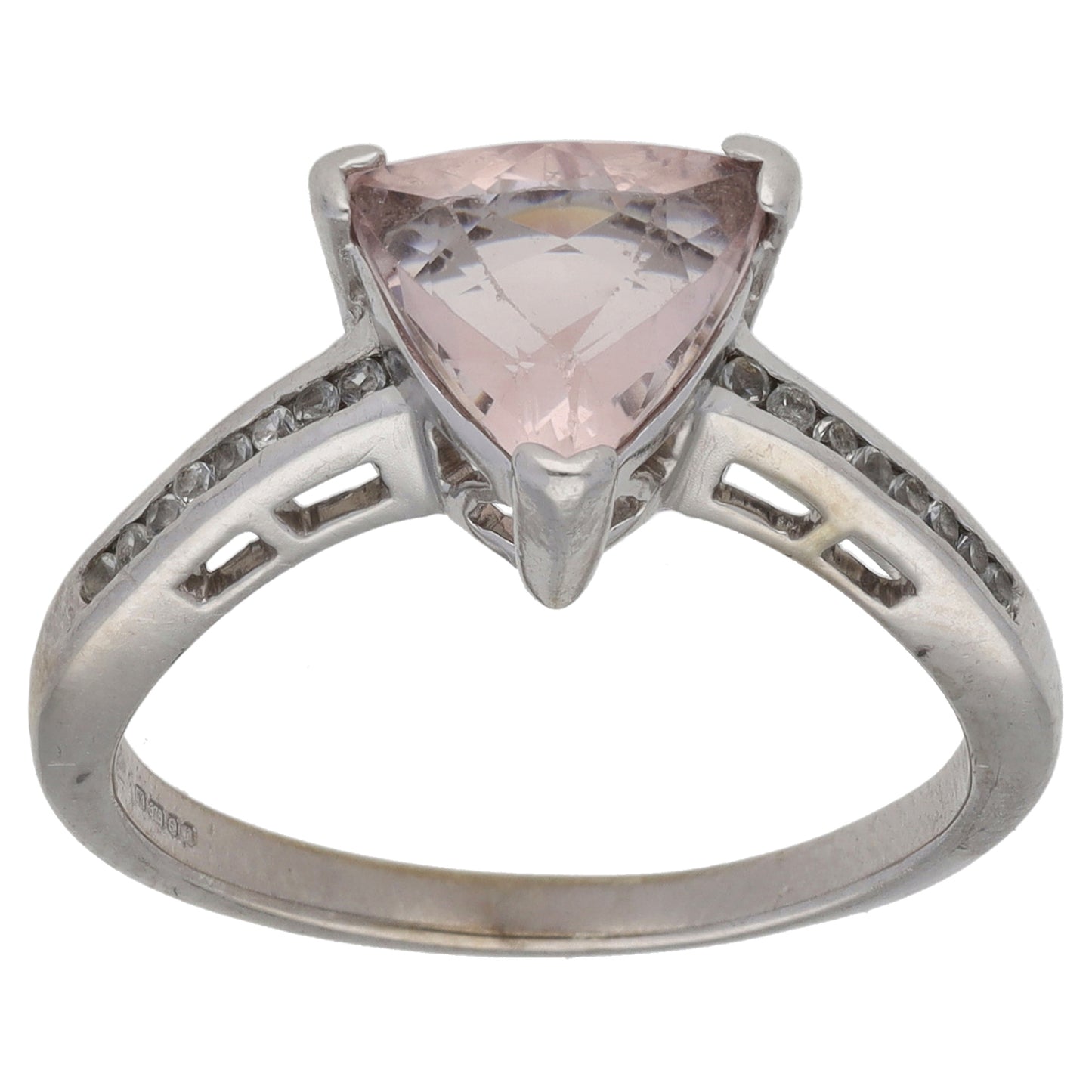 9ct White Gold Morganite & Imitation Single Stone Ring with Accent Stones Size N