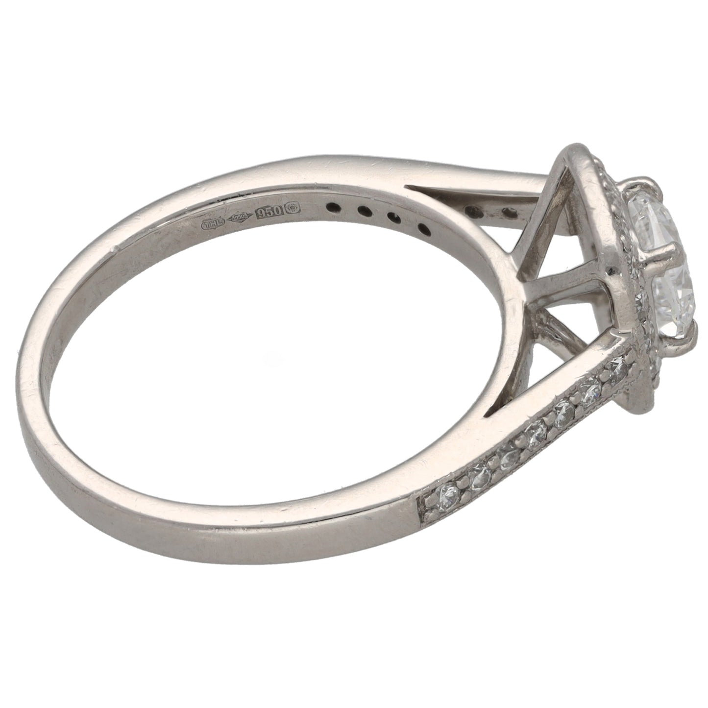 Platinum 0.90ct Diamond Halo Ring Size N