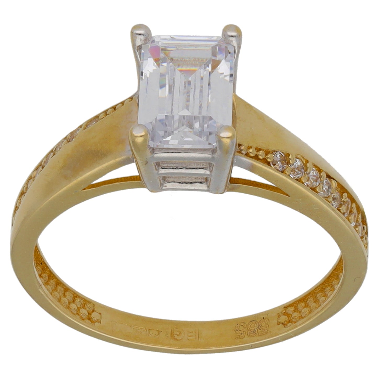 14ct Gold Cubic Zirconia Single Stone Ring with Accent Stones Size L